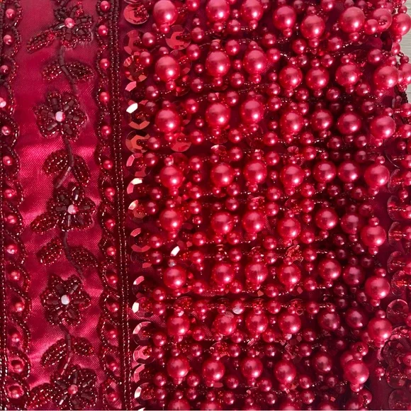 Vintage Red Beaded Evening Bag | Beaded Fringe Statement Purse - Picture 8 of 16